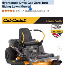 Cub Cadet Ultima ZT1 42 in. 547 cc IntelliPower Engine Dual Hydrostatic Drive Gas Zero Turn Riding L
