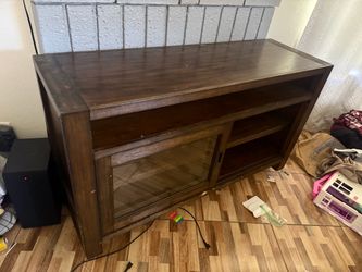 Wood TV Stand with Glass Sliding Doors