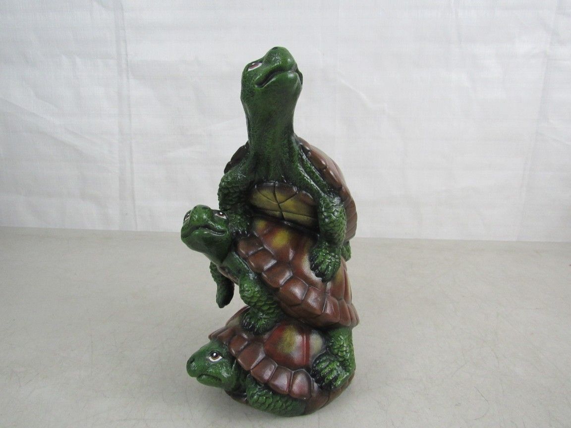 3 Turtles Stacked Garden Pottery Statue/Figurine 8 3/4" Tall