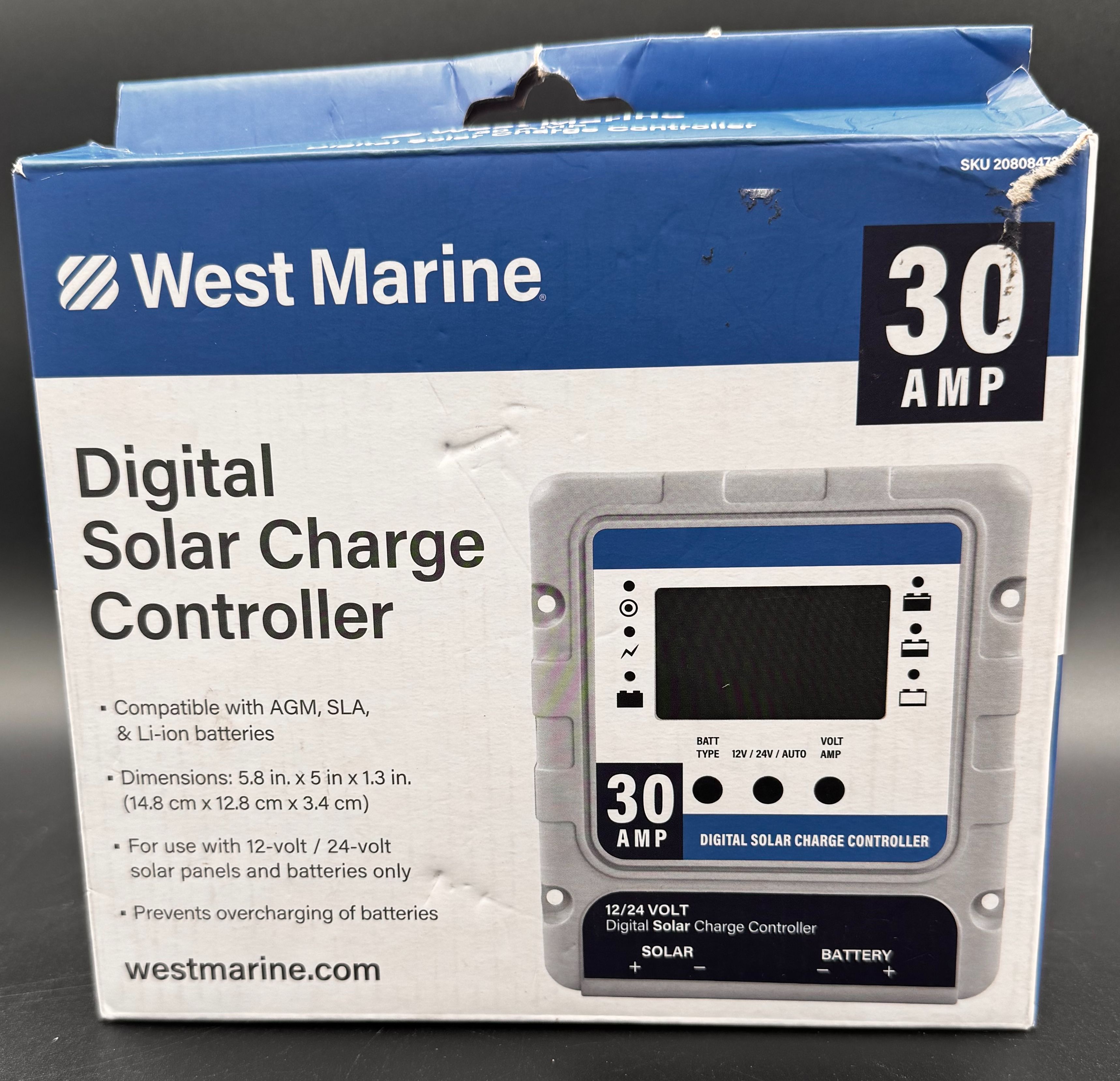 WEST MARINE 30Amp Digital Solar Charge Controller 12V Battery Lithium (NEW)