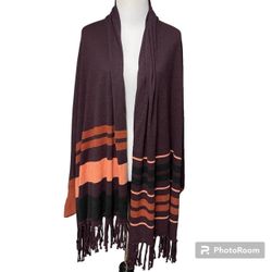 Smartwool Shadow Pine Scarf Cardigan Combo L/XL Plum Peach Fringe Wrap  