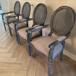 Set of 4 Judith French Country Wood and Cane Upholstered Dining Chairs -Christopher Knight Home-GRAY-