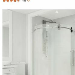  VIGO Sanibel 38 in. W x 75 in. H Round Sliding Frameless Corner Shower Enclosure in Stainless Steel with Right Side Opening