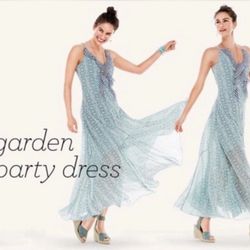 CAbi Garden Party Maxi Dress #5104 Size 6 Sheer Provincial maxi Asymmetrical CAbi size 6 multi-colored (especially blues and greens) maxi sleeveless d