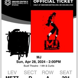 Front row middle (mezz) Seats To MJ the Musical on Sunday 4/28