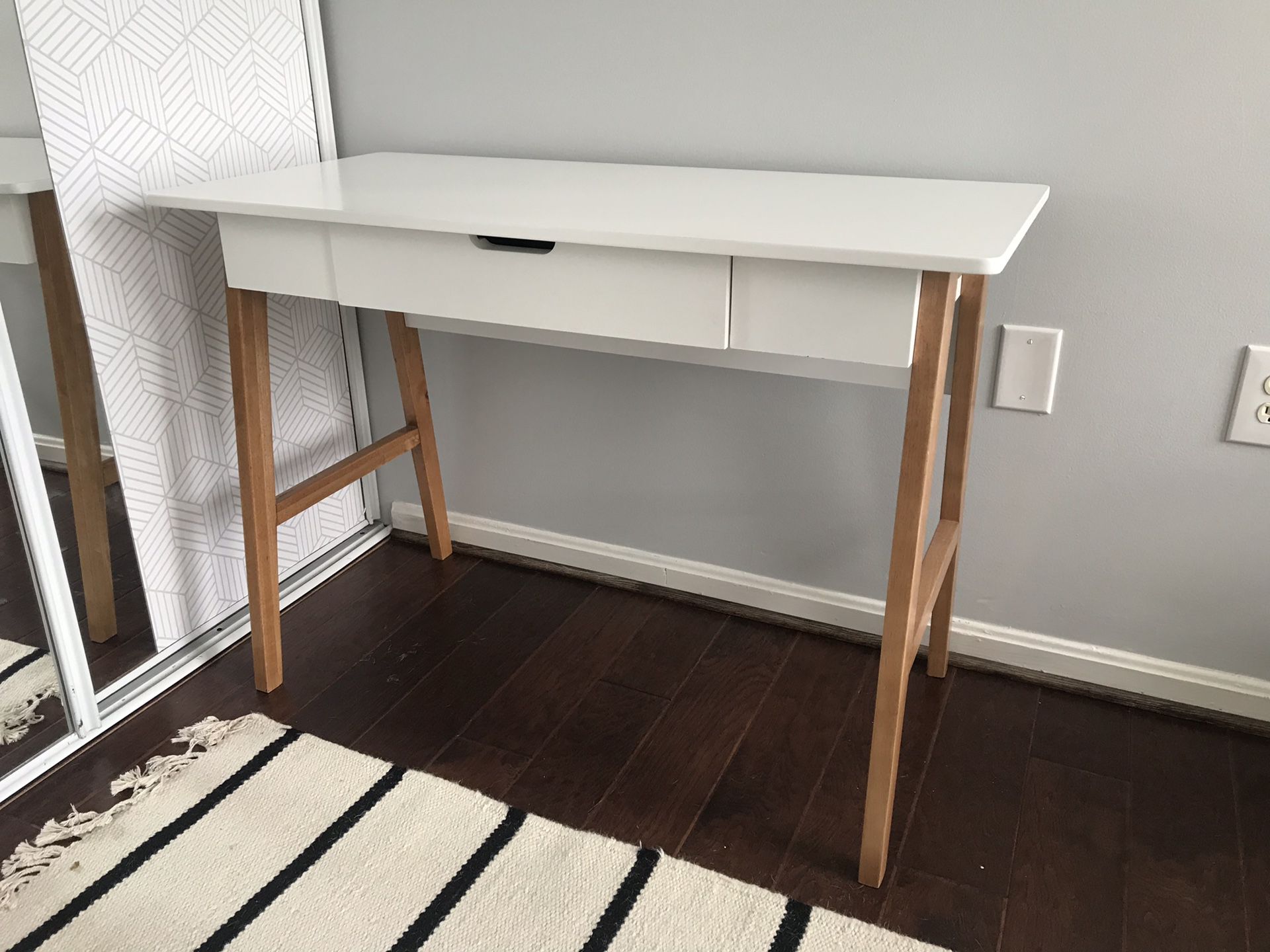 Contemporary Desk with Drawer, 42" White / Brown