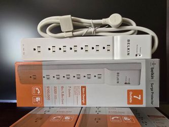 Belkin 7 outlets surge protector 6 ft cord  new  10 dollars each.