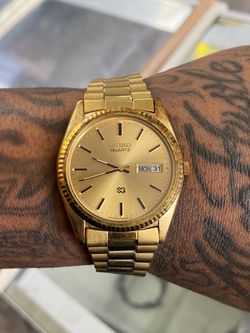 Seiko President Watch Men 36mm Gold Dial Gold Daydate Round 5H23-8029 Fluted