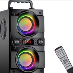 60W (80W Peak) Portable Bluetooth Speaker with Double Subwoofer Heavy Bass, Bluetooth 5.0 Wireless 100ft Outdoor Speaker, Support FM Radio, LED Colorf