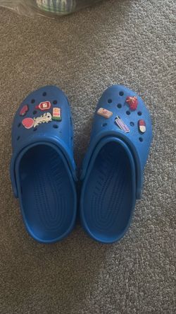 Blue Crocs Classic Clogs with Jibbitz Charms- size 11 women