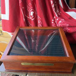 Wood Display Case Glass Top Shadow Box Coin Display Storage 17” Wide