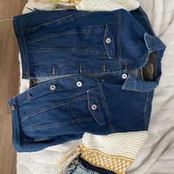 POL denim jacket with knit sleeves 