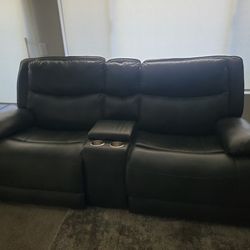 Faux leather High end recliner couch AND single wide recliner chair combo with Center cup holders and storage (UNUSED/NEW)