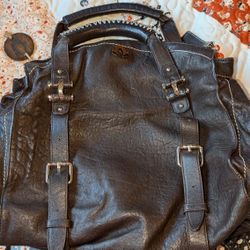 True Religion Women’s chocolate Leather Satchel Carry Bag 