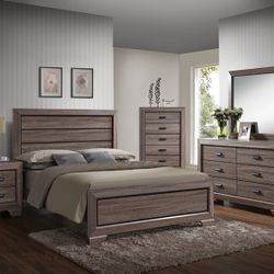 4 PCs Bedroom Set Queen Bed Nightstand Dresser Mirror 
