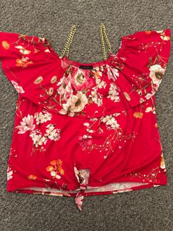 First Love Red Floral Ruffle Crop Top