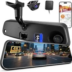 4K Mirror Dash Cam for Ford Mustang 2015-2023, Front 4K + Rear 1080P Camera, Integrated Replacement OEM Look, Plug & Play, Includes Free 64GB Card