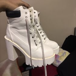 White Platform Heeled Combat Boots size 39