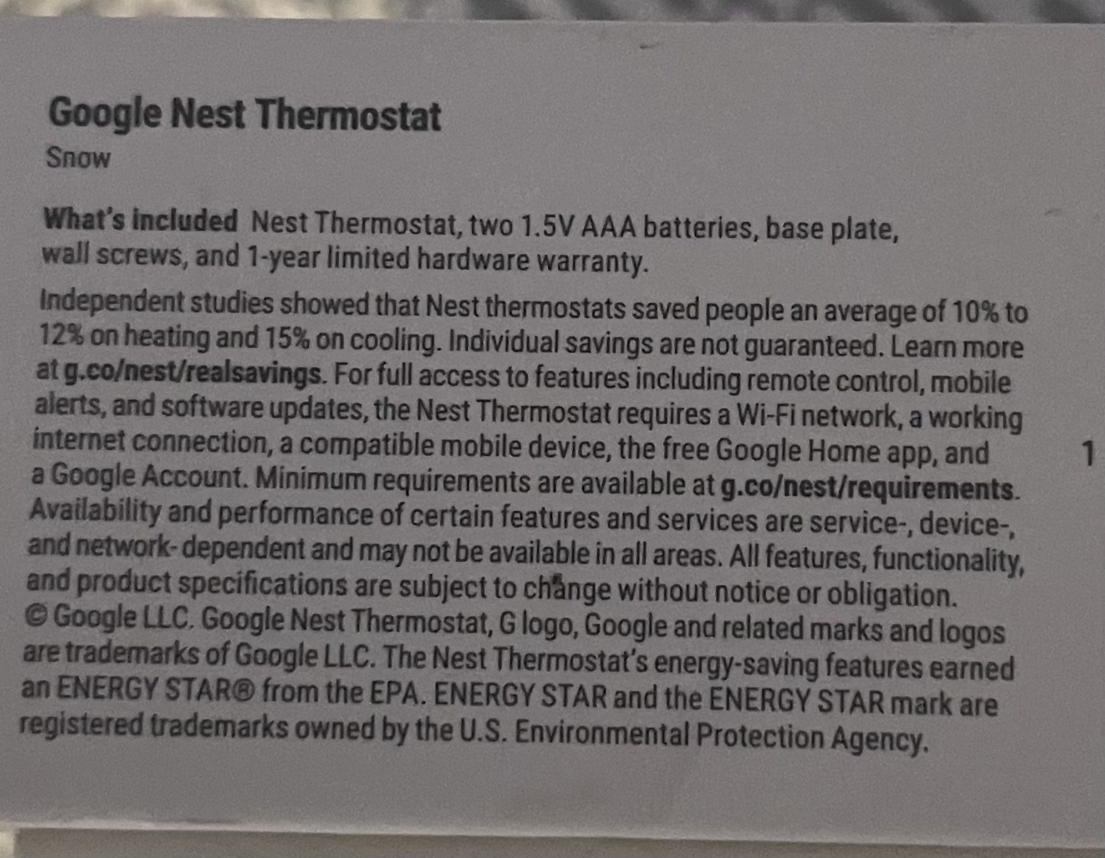 Google Nest Thermostat (color:snow)
