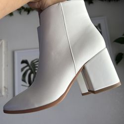 SHEMEE Woman’s Square Toe Chuncky Ankle Booties Block Mid Heel Side Zipper Short Boots