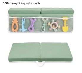 PandaEar Baby Bath Kneeler & Elbow Rest Pad, Comfortable Non-Slip Kneeling Mat Cushion with Toy Organizer Storage Pockets, Foldable Foam Mat for Toddl