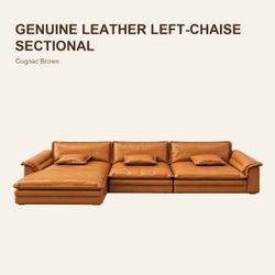 Genuine Leather Left-Chaise Sectional – Cognac Brown