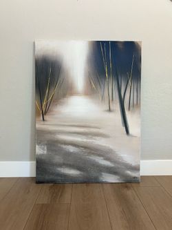 Renwil Graystone 48x36 Hand Painted Modern Cotton Textured Gold Leaf Wall Canvas by Artist Lune