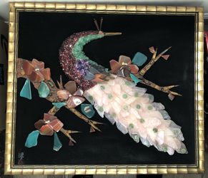 Coloured Gemstone Vintage Peacock Mosaic Picture