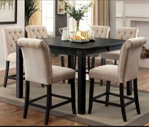 Brand New Rustic Antique Black Beige 7pc Counter Height Dining Table Set