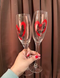 Red heart wine glasses