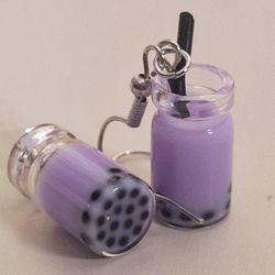 Ube-Taro Boba Glass Charm Earrings 