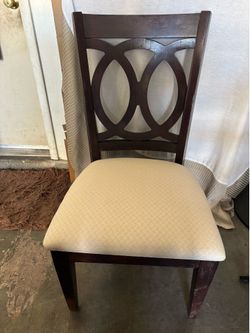 Solid Wood Chair With Linen blend Seat Upholstery; Excellent Condition