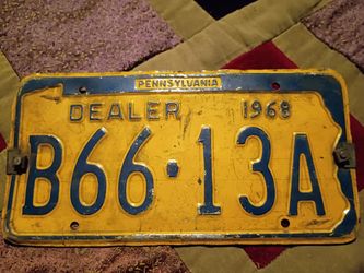 Pennsylvania Dealer License Plate 1968 Vintage