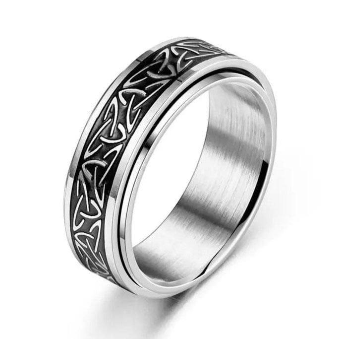 Men's 8mm Titanium Irish Triquetra Silver Celtic Knot Rotating Stress Relief Wedding Band 