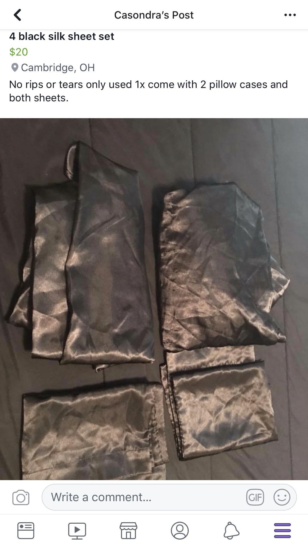 4 piece Silk black sheet set