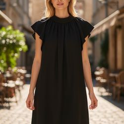 Calvin Klein Black Flutter-Sleeve Mini Dress