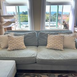 Light Blue Velvet Sofa (Send Any Offer!), 3-Seater, Contemporary, Removable Cushions with Ottoman