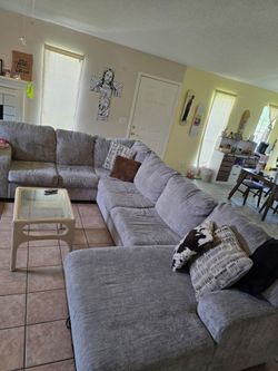 Massive, Ultra-Comfortable Gray U-Shaped Sectional Sofa with Chaise Lounge