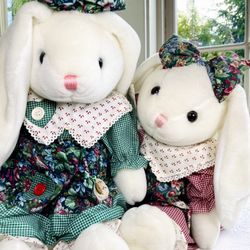 2 Plush Bunnies With Dresses & Bows & Floppy Ears! Super Cute!!