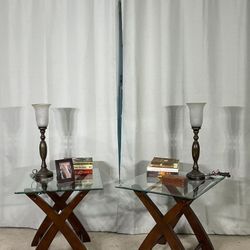 Traditional Glass & Wood End Tables / Side Tables 