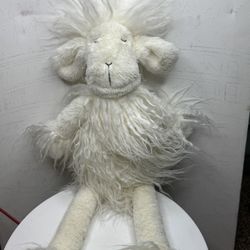 CREATIVE CO OP SHAGGY LONG HAIR WHITE PLUSH LAMB 18" STUFFED ANIMAL