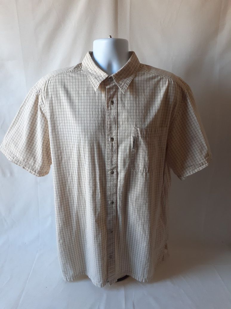 Columbia men's beige plaid short sleeve button-down shirt size XL