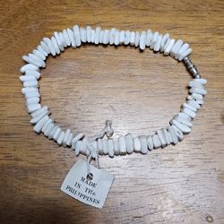 White Puka Shell Anklet Beach Surfer Jewelry 9.5"