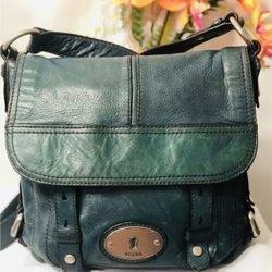 FOSSIL Maddox Dark Green Leather Large Crossbody Bag #ZB4505