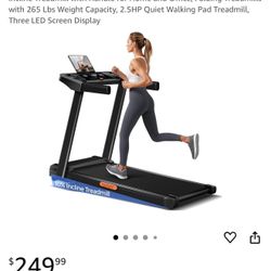 New In Box Incline Treadmill with Handle for Home and Office, Folding Treadmills with 265 Lbs Weight Capacity, 2.5HP Quiet Walking Pad Treadmill, Thre