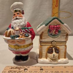 "CHRISTMAS " THEME PORCELAIN HINGED TRINKET BOXES,  LOT OF 2