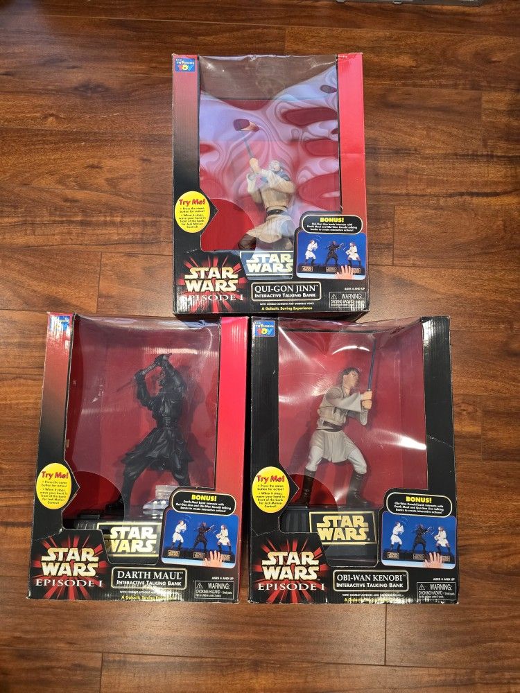 Star Wars Ep 1 Interactive Banks w/Darth Maul, Qui-Gon Jinn, Obi-Wan Kenobi