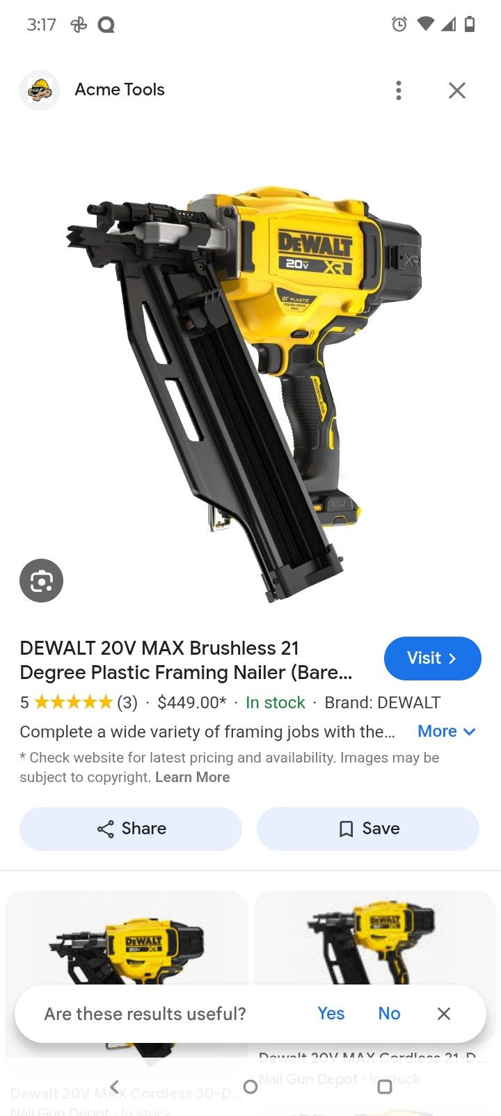 Framing Nailer,21 Degree XR 20 V, Dewalt