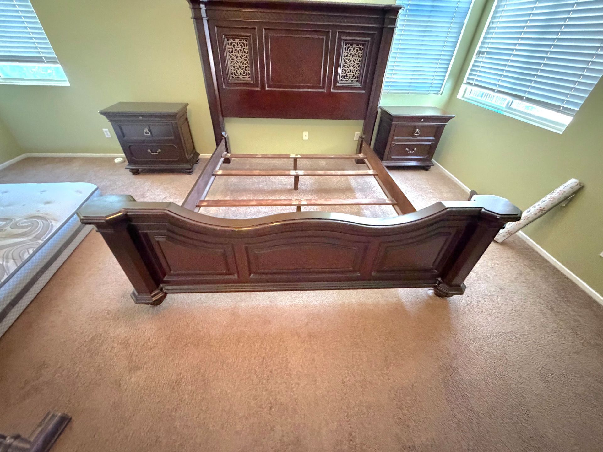 Solid Wood Bed Frame $100 Two Nightstand $100 or $150 for set size cal king or king