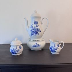 Vintage Coffee Tea Pot China Set Svanholm Echt Cobalt